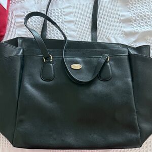 Coach Black Leather Double-Handle Tote with Gold Accent